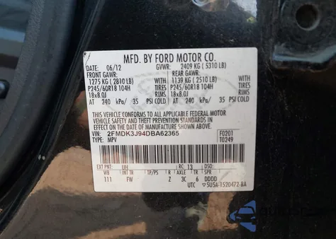 2013 Ford Edge Sel z USA, uszkodzony, nr VIN 2FMDK3J94DBA62365